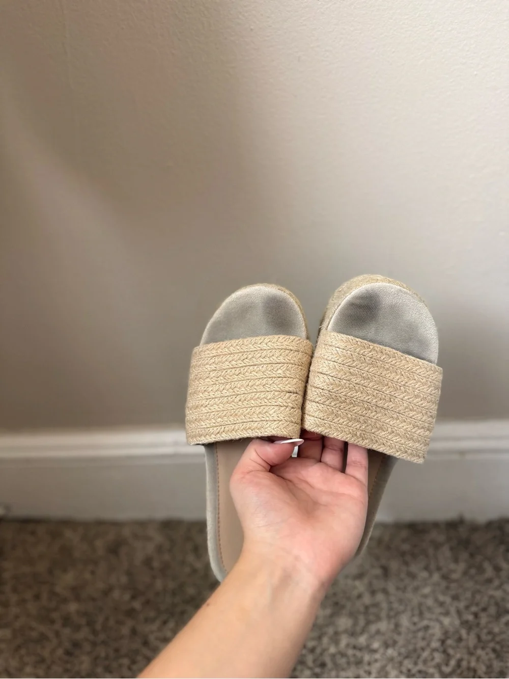 Beige Espadrille Platform Slide Sandals Size 39